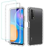 Bohefo Clear Case Compatible with P Smart 2021/Huawei Y7A/Enjoy 20 SE Case with Tempered Glass Screen Protector, Cute Crystal Bumper Shockproof Protective Case Cover for Huawei P Smart 2021 (Clear)