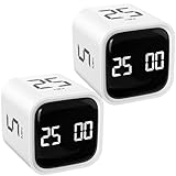 Rotating Pomodoro Timer 5, 25, 10 50 Minutes Preset, Desk Productivity Flip Timer, Cube Countdown Stopwatch for ADHD, Vibration/High/Low Volume, for Work, Study, Back to School, Kitchen, 2 White