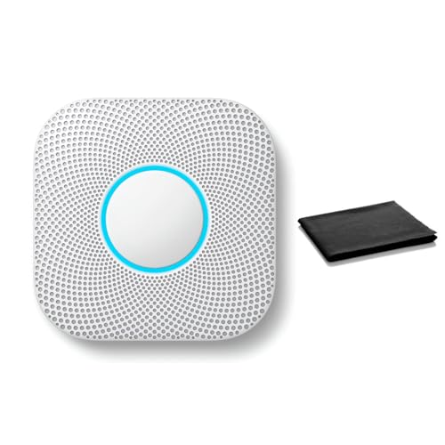 Google Nest Protect Smart Smoke and Carbon Monoxide Alarm – Split-Spectrum Sensor, App Alerts, Voice Notifications, Battery Operated, White, Includes Cleaning Cloth