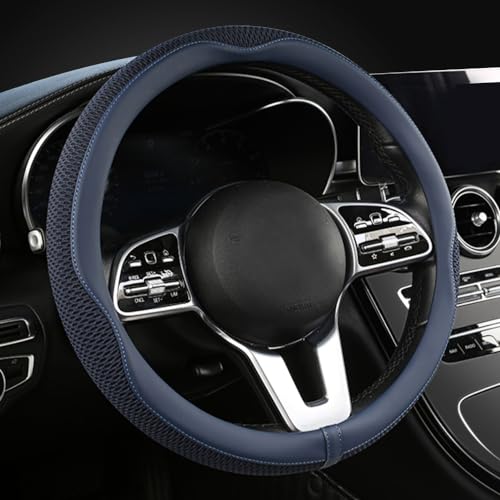 LKWLIKEI Car Steering Wheel Cover, Universal 15 inch, The Latest Microfiber Leather Breathable Technology Fabric, Non-Slip, Comfortable, Warm in Winter and Cool in Summer, Blue