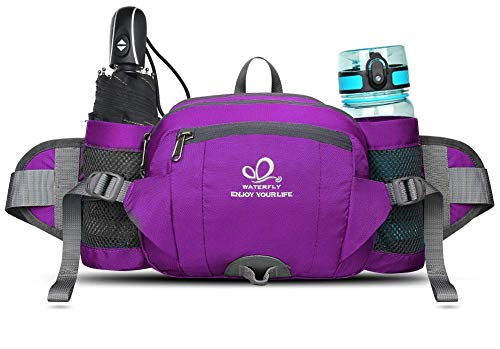WATERFLY Fanny Pack Waist Bag: Fannie Pack 2 Water Bottle Holders Lumbar Belt Hiking Walking Running Jogging Camping Large Woman Man (Bottle Not Included)