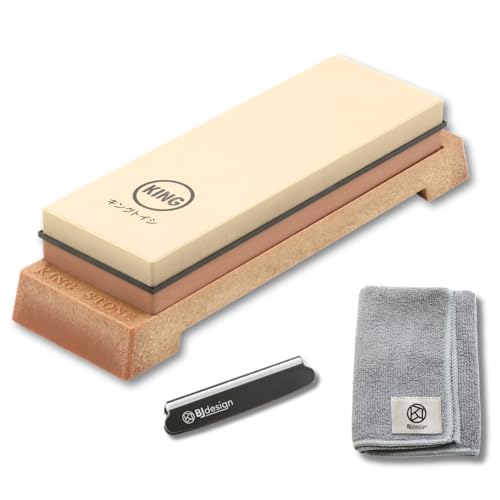 BJDesign Premium KING Whetstone Set Include 1000/6000 Grit Combination Whetstone made in Japan, Knife Angle Holder, Wiping Cloth and Stable Plastic Base