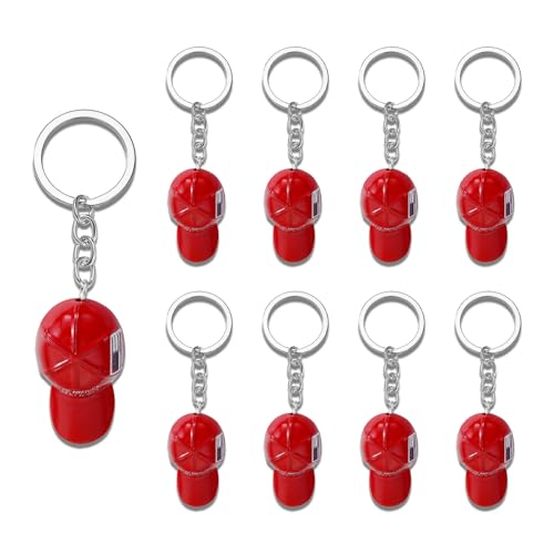 Billowvolve 9PCS Red MAGA Hat Metal Keychain Baseball Cap Key Chain Merchandise Ornament Ring with USA Flag,Flag Hat Metal Key Chain