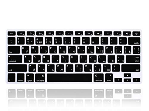 MMDW Russian Language Silicone Keyboard Cover Skin for MacBook Pro 13" 15" 17" (2015 or Older Version),for MacBook Air 13" A1369/A1466,USA Layout Protective Skin,Black