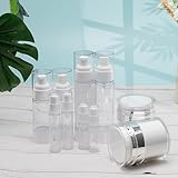 KOUWICH 34 Pack Airless Pump Jars Set, 1.7/1/0.7/0.34oz Refillable Travel Size Containers, Leak-Proof Toiletry Bottles for Skincare and Creams, Lotion, Eye Cream, Liquid, Foundation, Shampoo