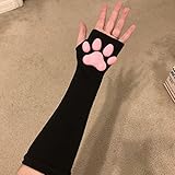 HOMEGYMFREE Cute Cat Paw Mittens Gloves, Kawaii Cat Cosplay Kawaii Soft 3D Toes Beans Fingerless Cat Claw Paws Pad Sleeve (Black-Long)