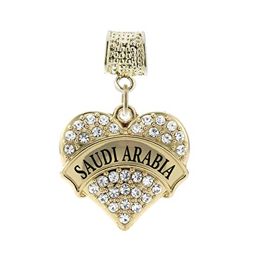 Inspired Silver - Saudi Arabia - Gold Memory Charm for Women - Pave Heart Charm Jewelry Gift with Cubic Zirconia - Women's Charm for Bracelets