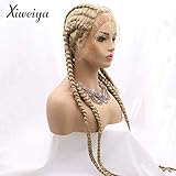 xiweiya Extra Long Mixed Blonde Braided Lace Front Wig 4Braids Box Braids Gold Cornrow Braided Wig with Baby Hairs Afro Braids Crochet Braids Hair Natural Hairline Xpression Braiding Hair For Women