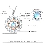 Lotus Eye Necklace for Women Moonstone Evil Eye Lotus Protection Pendant 925 Sterling Silver Lotus Necklace Lotus Flower Charm Jewelry for Birthday Halloween for Women Men Teen (Moonstone)