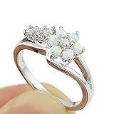 LARDROK Exquisite Round Cut White Created Opal Stone Flower Created Opal Rings Women Jewelry Birthday Proposal Gift Bridal Engagement Party Band Rings