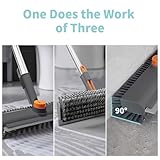 AIR U+ Floor Scrub Brush with Long Handle, Household Cleaning Brush with Right Angled Bristle & Scraper, 360° Swivel Heads, Shower Scrubber for Patio Bathroom Garage Kitchen Wall Deck Tile