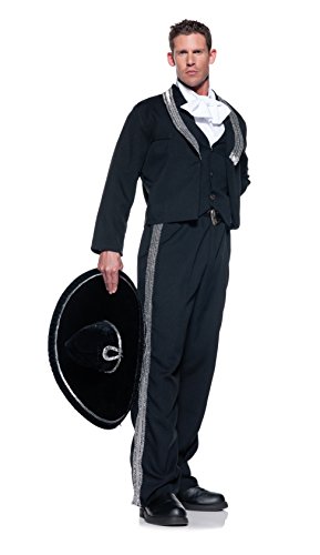 Men's Mariachi Costume, Black/Silver/White, XX-Large