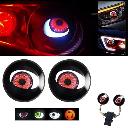 JHSHlye 2Pcs USB Devil Eye Demon Evil Eyes Headlight, Led Dynamic Devil Eye Car 12v Headlights for Any Car Model, 4 Eye Style Adjustable Devil Eye Auto Car Motorcycle Mini Projector Lens Lamp