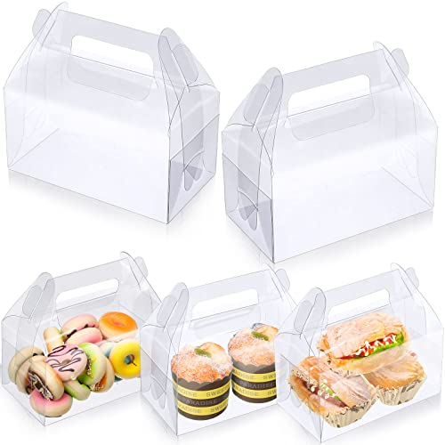 50 Pack Clear Gable Bakery Gift Boxes Candy Treat Gift Box Plastic Party Favor Boxes for Dessert Cookies Birthday Baby Shower Wedding Holiday Thanksgiving Christmas Valentine, 6.3 x 3.5 x 3.2 Inch