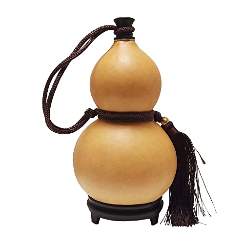 Pure Natural Dried Gourd Water Bottle Gourds Crafts Calabash Ornament Decor with Lid Drinks Holder Desk Decor (1000ML)