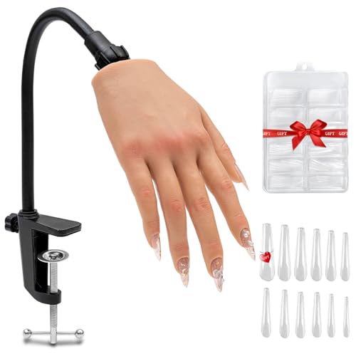 Veikmv Nail Silicone Practice Hand For Acrylic Nails Training Fake Hand Nail Art Practice Tools Hand Tattooed Nail Jewelry Showcase Supplies Manicure Beginners suits