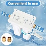 External RV Dual Water Filter System, Includes mounting bracket, two filters and two 3/4” GHT brass fittings, For reducing sediment, dirt, sand, odors and chlorine, For RVs Yachts Homes Marine