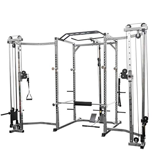 Valor Fitness Power Rack with Lat Pull & Cable Crossover – 2"x2" Multi-Function Cage with Pull-Up Station & Plate Storage for Home Gym Strength Training