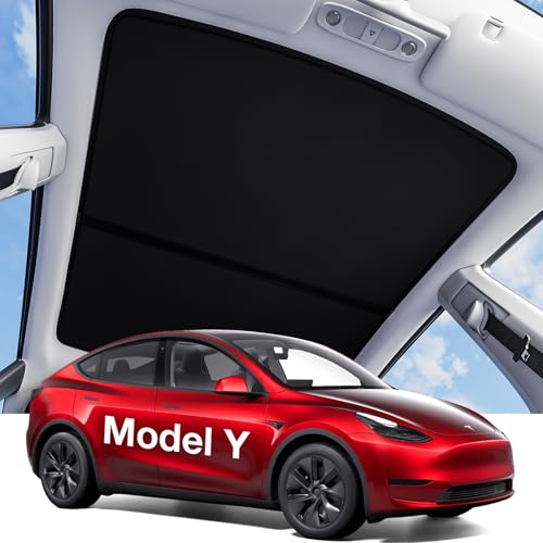 Wigoo 2025 Upgrade Tesla Model Y Sunshade Roof [Never Sag, Nano Ice-Crystal Coatings] 3-Gen Heat Insulation Glass Roof Sun Shade, Accessories for Tesla Model Y 2020~2025, Black