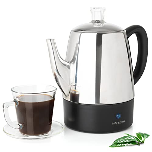 Mixpresso Small Percolator Coffee Pot Electric 4 Cup, Stainless Steel Coffee Maker, Coffee Percolator Electric With Keep Warm Function, 4 Cups Stainless Steel Perculator With Basket