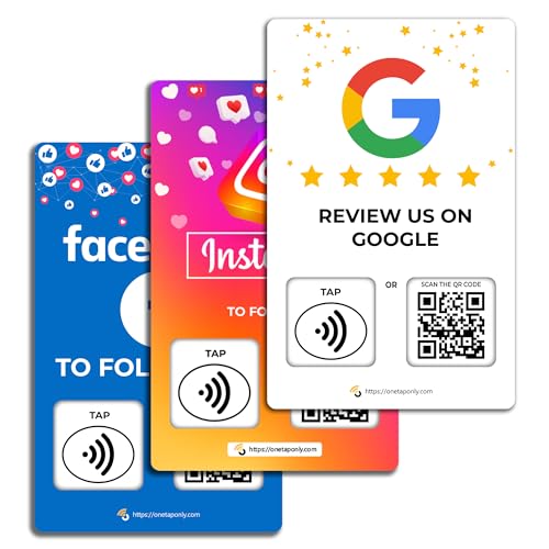 Social Review Tap Card | Review QR Code | Contactless review card | NFC Tap Card | Unlimited Use nfc Cards… (3-Pack Social Cards)