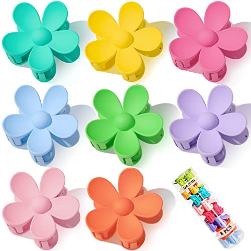 Flower Hair Claw Clips Flower Hair Clips 8PCS Cute Hair Clip Matte Hair Clips Big Claw Clip Strong Hold Jaw Daisy Clip Barrettes Large Hair Clamps Thin Thick Hair For Women Girls Gifts 8 Colors
