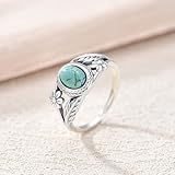 Turquoise Ring for Women 925 Sterling Silver Leaf Ring Leaf Turquoise Ring Western Oval Bohemia Jewelry Vintage Inspired Ring Gift for Women Wife Mom (7)