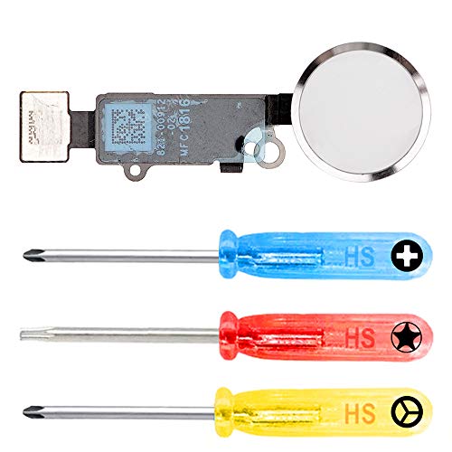 MMOBIEL Home Button Compatible with iPhone SE 2022 / SE 2020/8/ 7/7 Plus (White/Silver) with Flex Cable incl 3X Screwdrivers