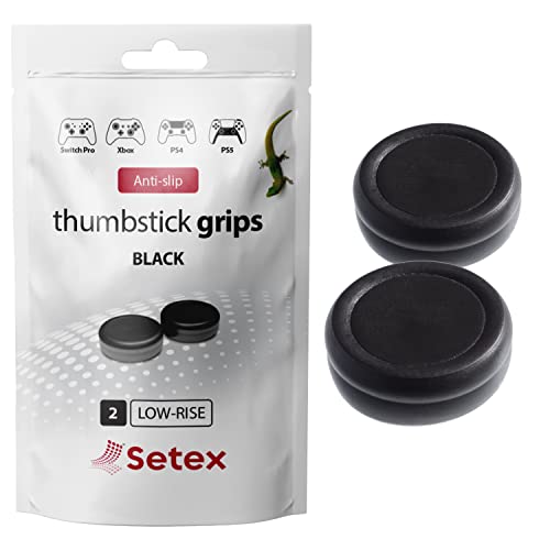 Setex Gecko Grip, Thumbstick Grip Covers, for PlayStation PS5, PS4, Xbox One, Switch Pro, Steam Deck, Anti-Slip Microstructured Analog Stick Thumb Grips, (1 Pair) Black, Grip Covers Only