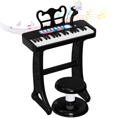 Tucraew Kids Piano, 37 Keys Toddler Piano Keyboard Toy Electronic Musical Instrument Educational Toy with Microphone, 2 Speakers, Record Playback, Christmas Birthday Gift for 3+ Years Old Black