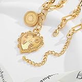 ORIGENCE Chunky Heart Necklace for Women 18K Gold Plated Sun Heart Pendant Necklace Chunky Gold Chain Choker Necklace Hip Hop Gold Heart Charm Necklace Unisex Necklace