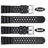 WOCCI 24mm Ventilated Watch Band for Men, FKM Rubber, Silver Buckle (Black)