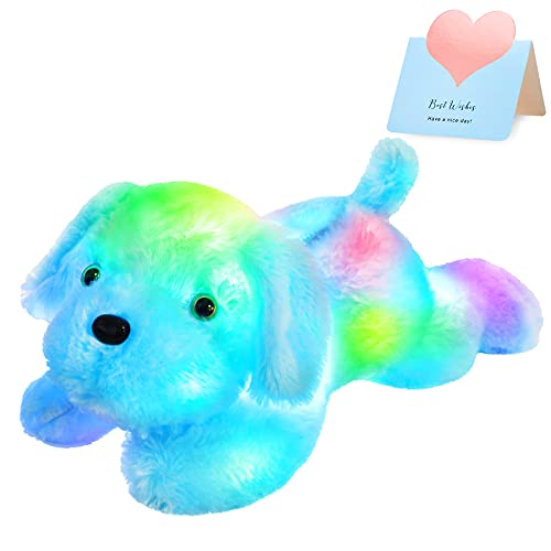 WEWILL 18'' Light up Puppy Stuffed Animal Creative Night Light Lovely LED Dog Glow Soft Plush Toy Gifts for Kids on Christmas Birthday Valentines Festivals, Blue