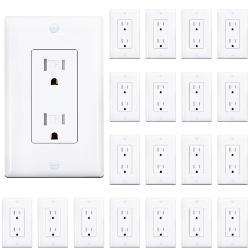 ThunderWay Decorator Wall Receptacle Outlet, Child-Safe Tamper-Resistant, Residential and Commercial Use, Wallplate Included, 15A/125V, 2 Pole 3 Wire, UL Listed, White (20 Pack)