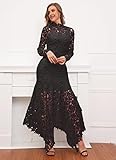 IWFEV Hollow Lace Dress Floor-Length Lace-Up Asymmetrical Maxi Dress Elegant Long Dress XXL Black