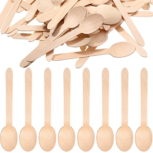 Zubebe 500 Pack Wooden Spoons Disposable 6.3 Inch Wooden Plain Cutlery Spoons for Eating Soup Coffee Chocolate Ice Cream Cake Dessert Party Small Utensils