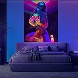 Blacklight Tapestry for Room Sexy Trippy Tapestry Woman Girl Wall Hanging, Glow in The Dark Party Backdrop Tapestry for Bedroom, Living Room Decor (R07, 51.2"X59.1 (130cm*150cm))