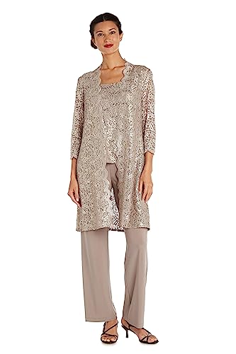 R&M Richards Women's 3 PCE Laced Duster Jacket mother of the bride pant suits, Champagne, 12