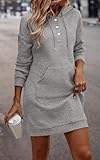 PRETTYGARDEN Long Sleeve Hoodies Dress 2024 Fall Trendy Texture Sweatshirts Outfits Button Hooded Winter Dresses with Pockets (Light Grey,L)