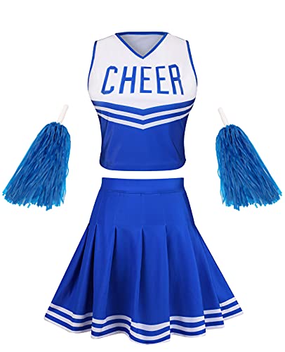 GRAJTCIN Cheerleader Costume for Women Halloween Cosplay Girls Cheerleading Uniform Cheer Outfit Crop Top Dress (L, Blue)