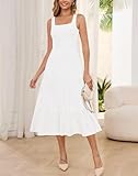 Zattcas Womens 2025 Summer Casual Petite Flowy Swing Midi Dress Sleeveless Tank Top Spring HOCO Milkmaid Bridesmaid Bridal Shower Beach Sun Dresses White XL