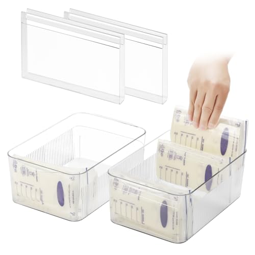 Ugotfeels Breastmilk Storage Container with 4 Freezer Flattener Kit to Flatten Standing Breast Milk Bags in Organizer Bins Save Refrigerator Space |Horizontal Storage
