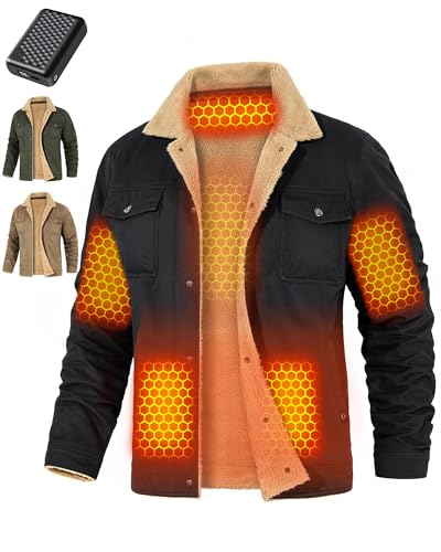 Men Heated Jacket Battery Pack Included 12v Sherpa Fleece Lined Work Best Rechargeable USB Graphene Chamarras De Piel Para Hombre Abrigos Chaqueta Suete El Frio Ropa Invierno Regalos de Navidad Papa