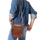 HUMERPAUL Crossbody Bag Shoulder Bag for Men, Genuine Leather Man Bag Vintage Messenger Bag for Travel Work Business,Brown