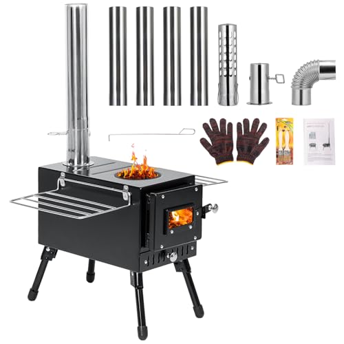 YRenZ Wood Stove, Outdoor Wood Burning Stove, Camping stove, Portable Tent Stove with Heat Control Stovepipe & Elbow pipe for Outdoor Cooking, Camping and Ice-fishing