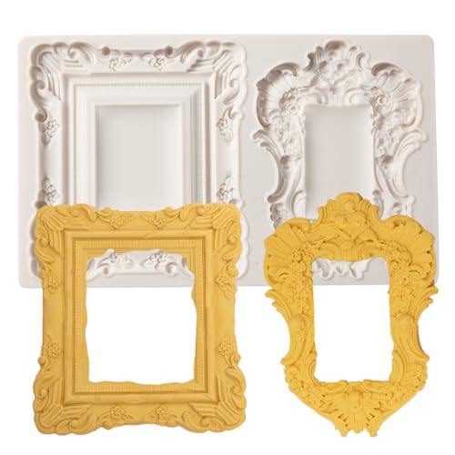 Baroque Photo Frame Silicone Mold, European Relief Scroll Frame Fondant Mold, for Baroque Cake Decoration, Modeling Clay, Resin Crafts, Desktop Ornaments, Reusable