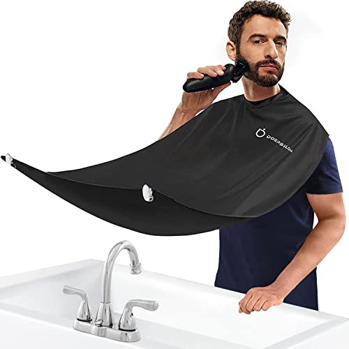DOEPSILON Beard Bib Apron, Beard Bib Hair Catcher for Shaving, Non-Stick Beard Shave Cape with Suction Cups, Grooming Accessories for Men, Gifts for Men Husband Father (Black)