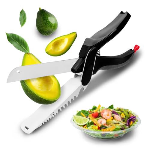 Cutting Board Scissors & Vegetable Scissors - 4-in-1 Salad tools for Chopped Salad with Detachable Knife/Fork, Meat Tenderizer & Bottle Opener