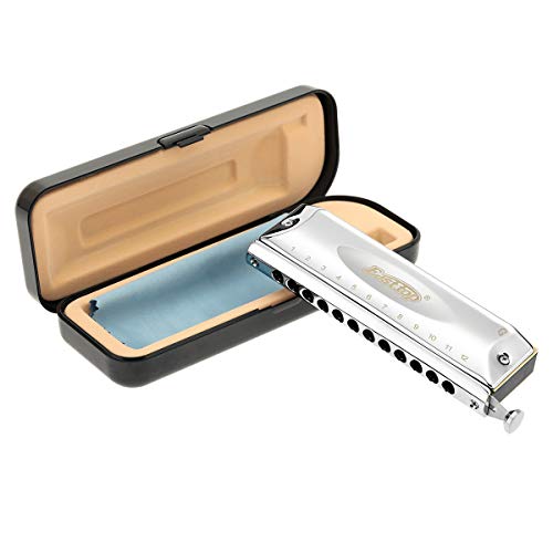 East top Chromatic Harmonica in G,12 Holes 48 Tones Chromatic Mouth Organ with Stainless Steel Cover for Adults, Professionals, Students and Harmonica Lovers