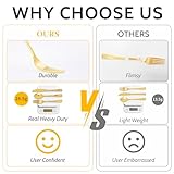 N9R 300PCS Gold Plastic Silverware, Heavy Duty Gold Plastic Cutlery Set Disposable Flatware Dinnerware, 100 Gold Forks, 100 Gold Spoons, 100 Gold Knives, Perfect for Party, Weeding and Daily Use